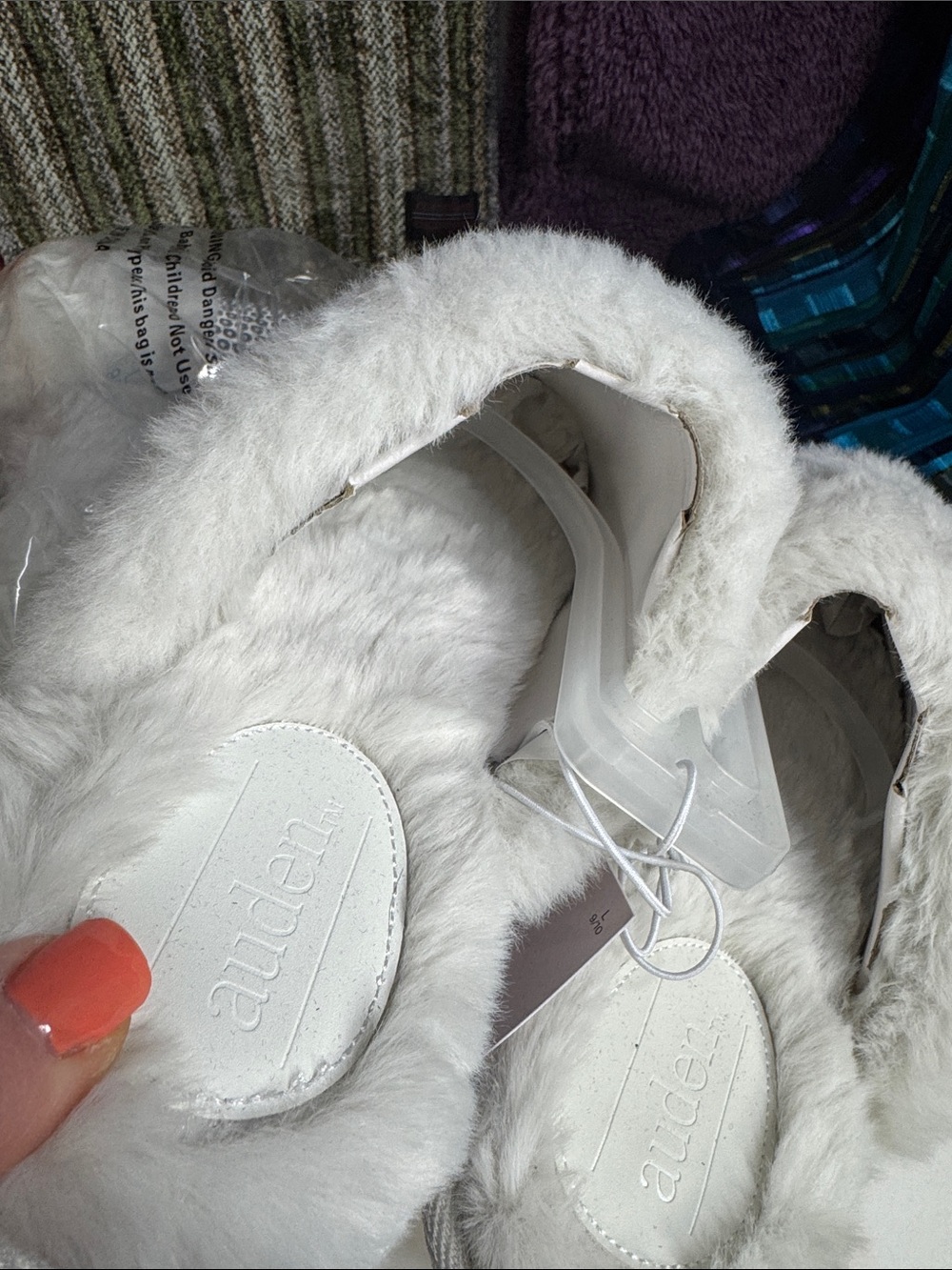Women’s Silver Sequin Faux-Fur Slippers - White Faux Fur - Picture 4 of 4